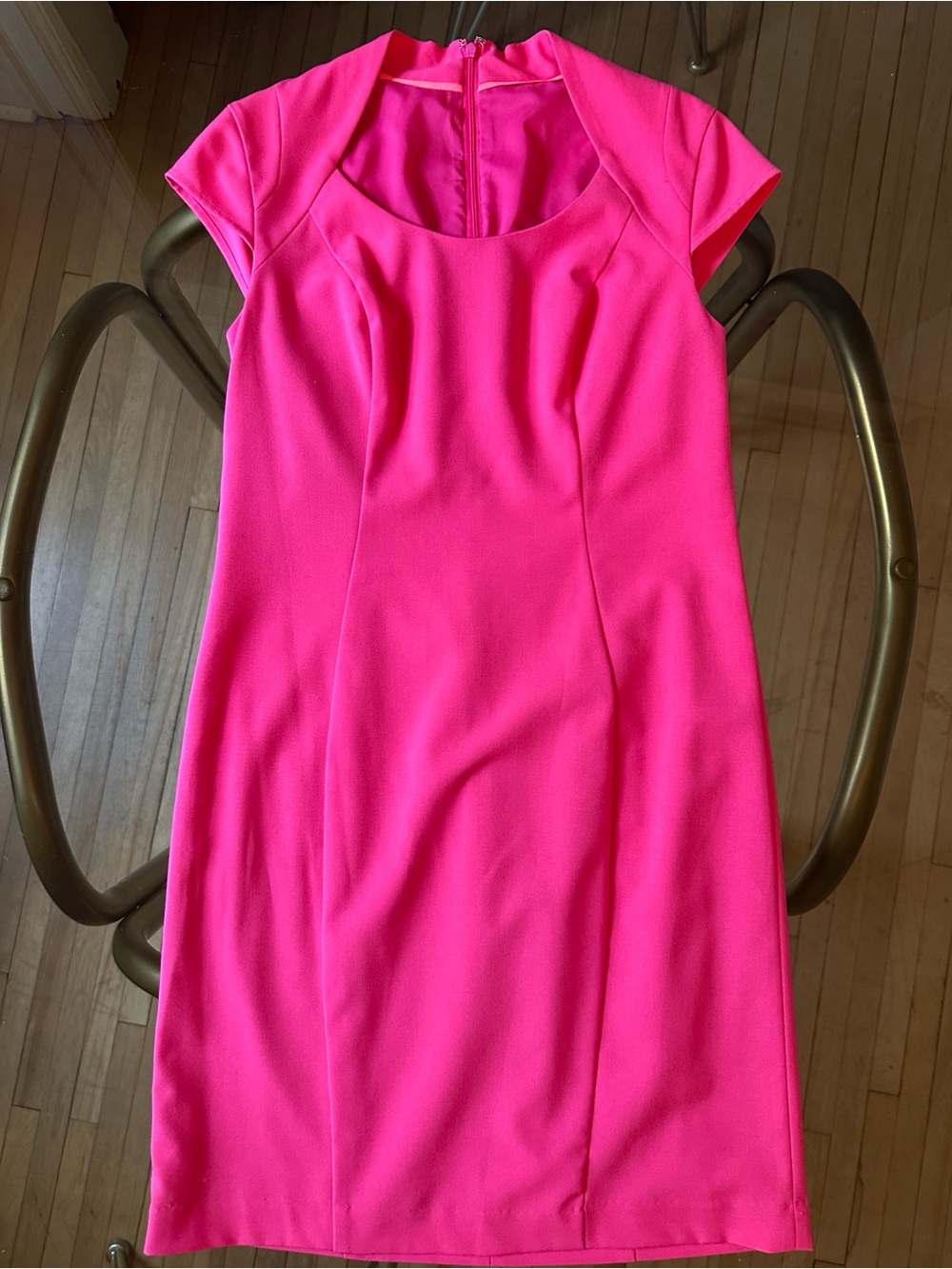 Vibrant Fuchsia Pink Cap-Sleeve Sheath Dress